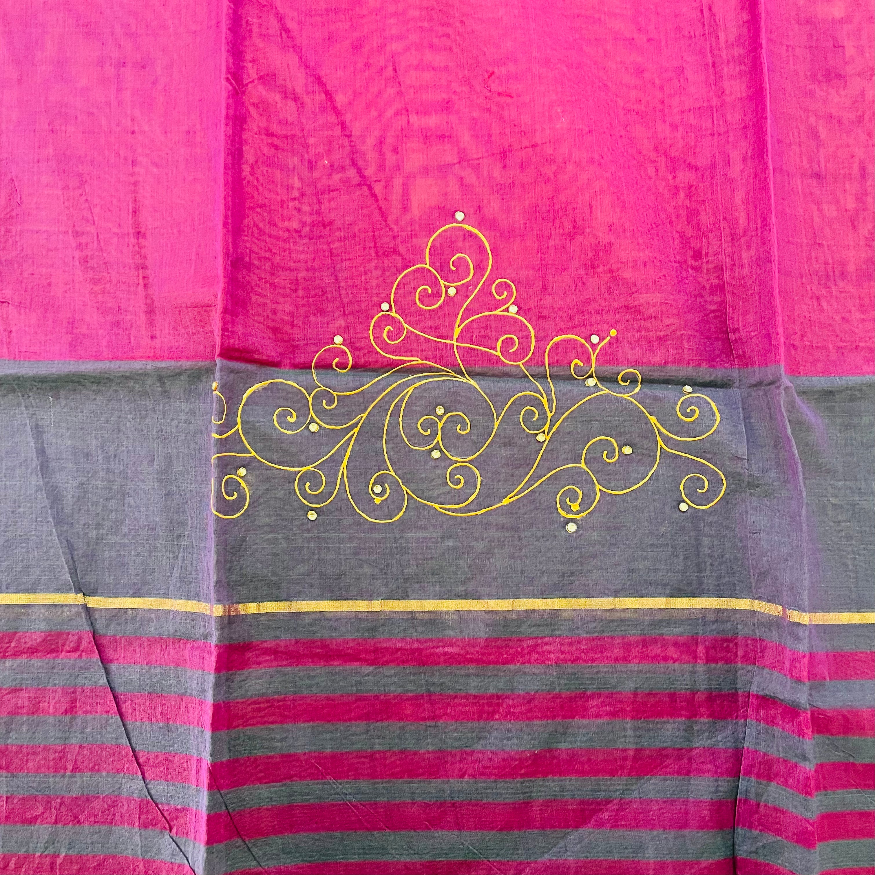 Hand Painted Chanderi Cotton Kurta Fabric - wine