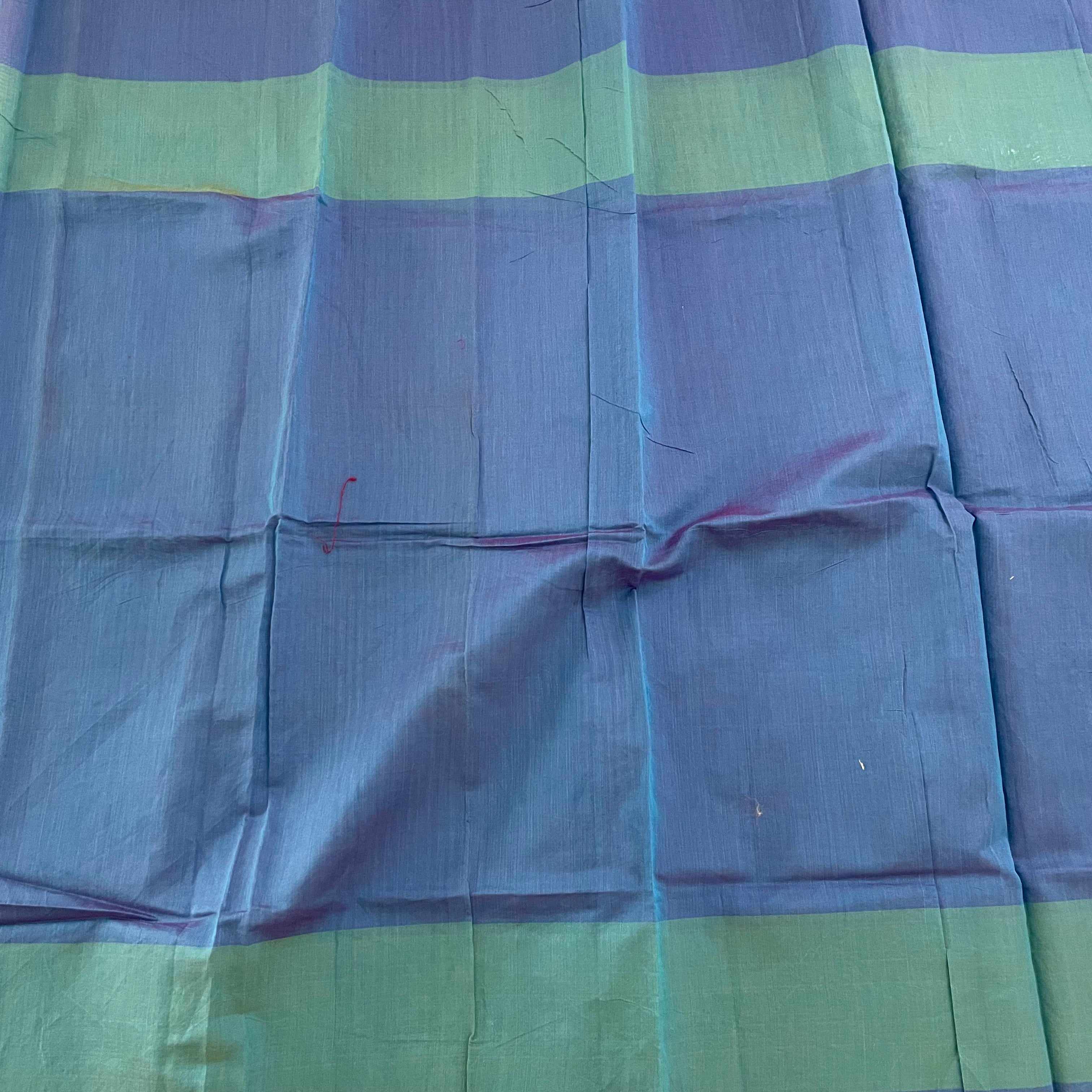 Unstitched Chanderi cotton fabric with border - Blue