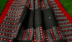 Bangladeshi Tant Saree Embroidery Foil Mirror Work - Black Red - Phulari