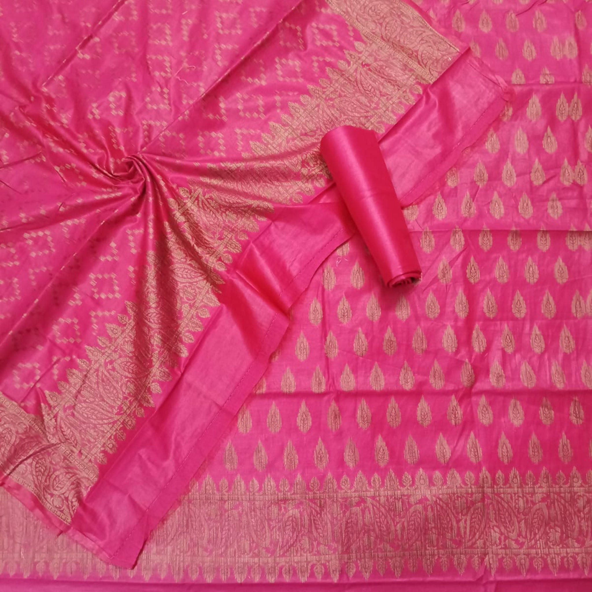 Banarasi Resham Weaving Cotton Dupion Silk Unstitched Suit Material - Black ( Various Colours available)