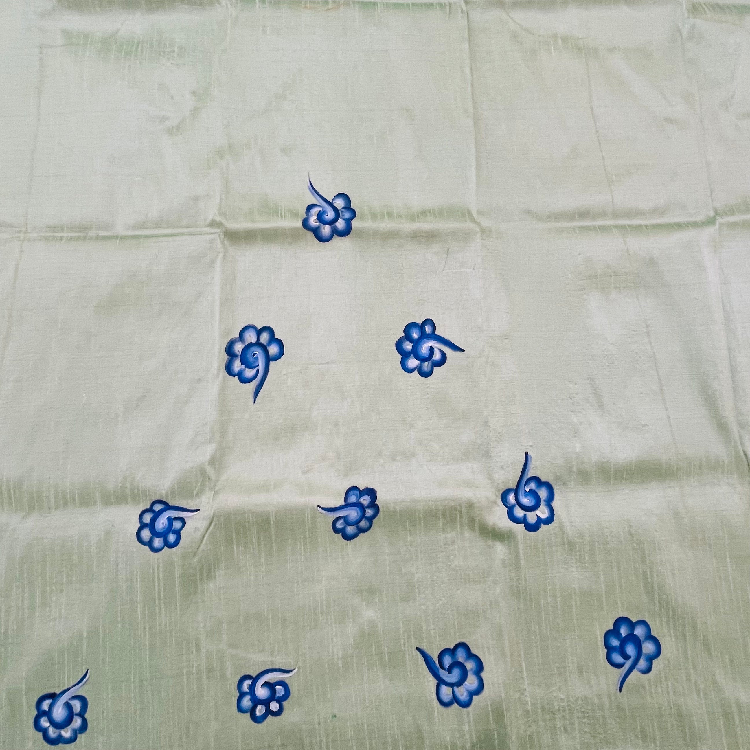 Unstitched Hand painted Dupion Silk Fabric - Pista Green