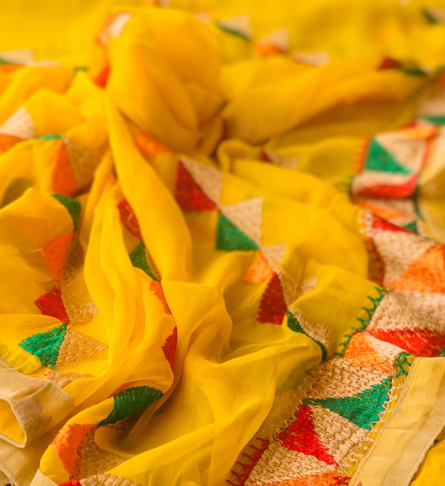 Lightweight Phulkari Chiffon Dupatta - (PE110) - Yellow - Phulari