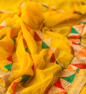 Lightweight Phulkari Chiffon Dupatta - (PE110) - Yellow - Phulari