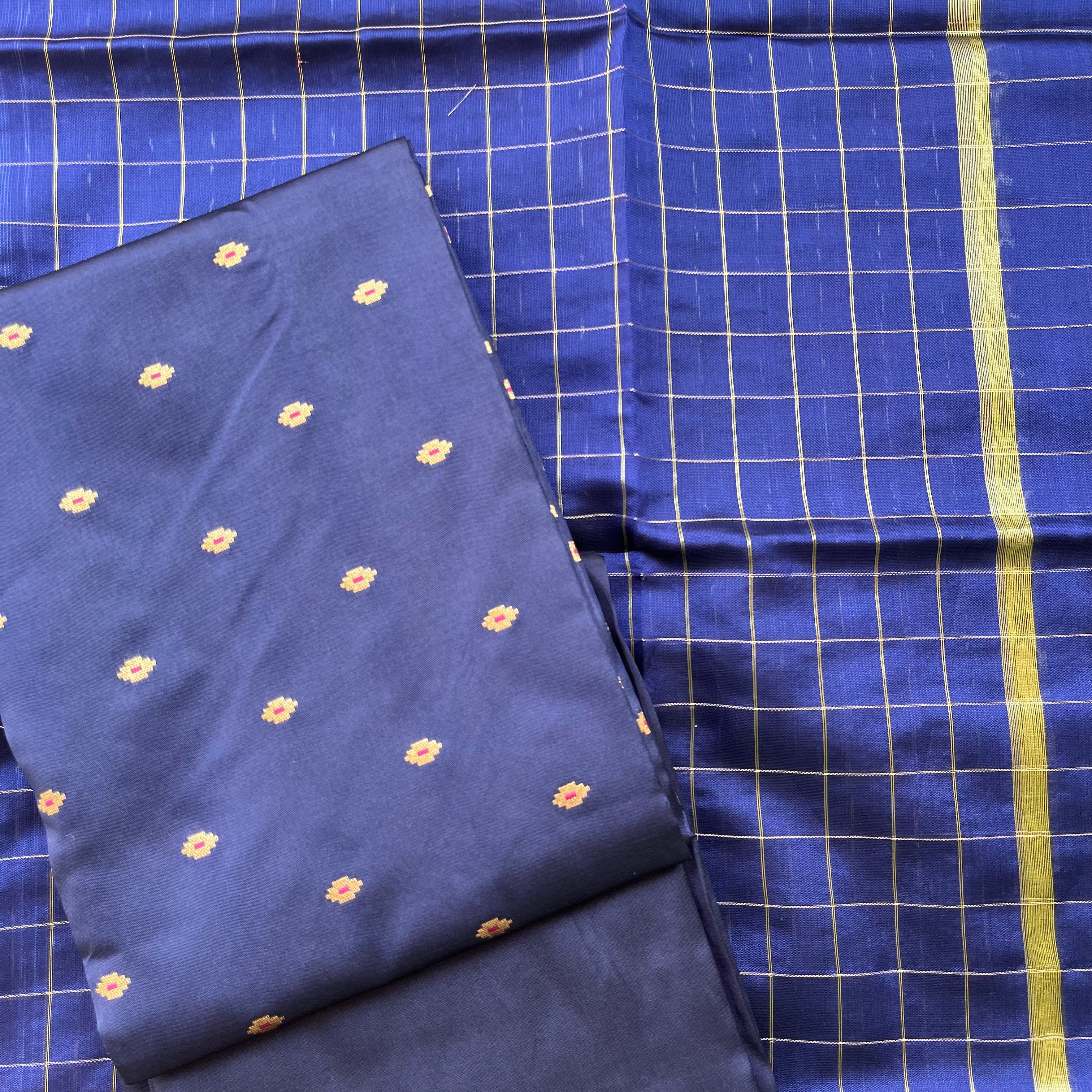 Banarasi Unstitched Suit Fabric - Navy Blue