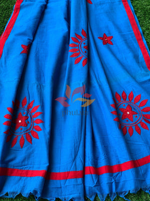 Khesh Saree Appliqué Work Cotton Floral Patch - Blue - Phulari