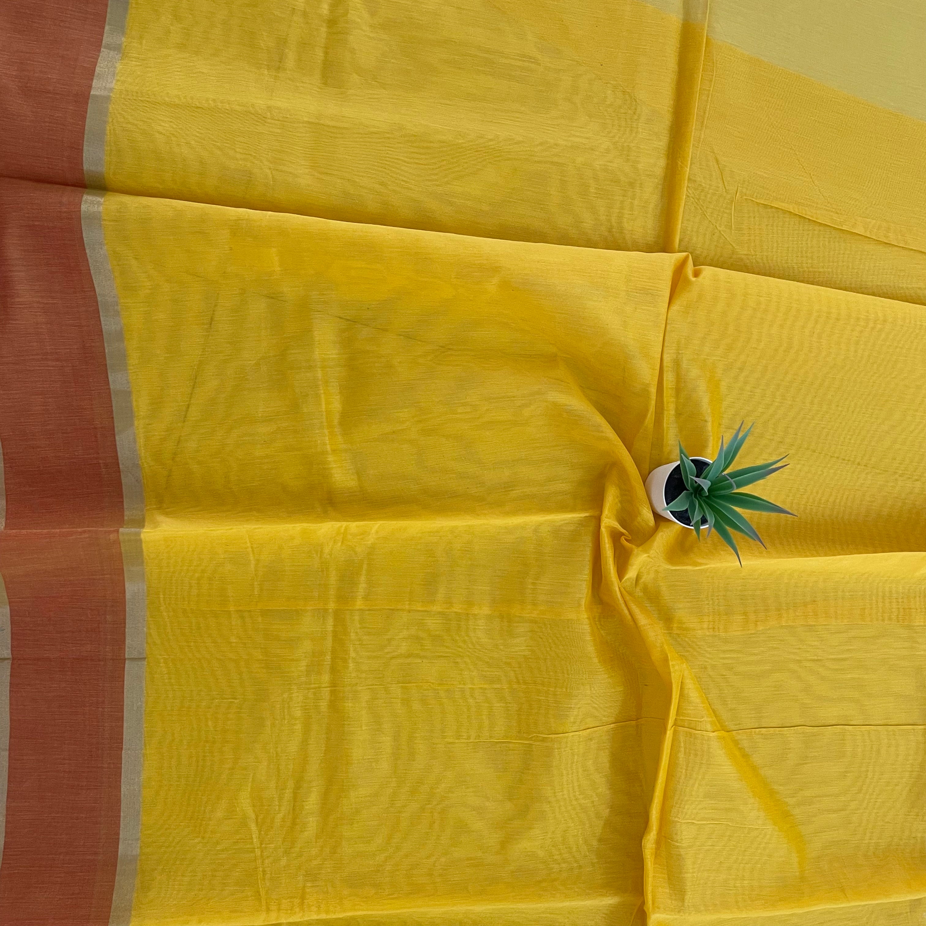Unstitched Chanderi Cotton kurta Fabric- Mango Yellow