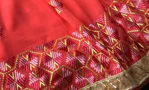 Phulkari Saree Traditional Jaal Embroidery Georgette - Peach pink - Phulari