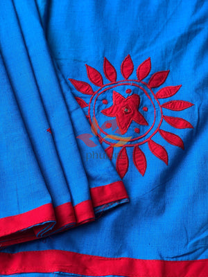 Khesh Saree Appliqué Work Cotton Floral Patch - Blue - Phulari
