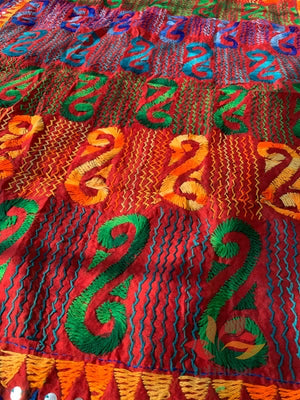 ChanderI Hand Embroidered Dupatta - Zig Zag Jhallar - Brick Red - Phulari