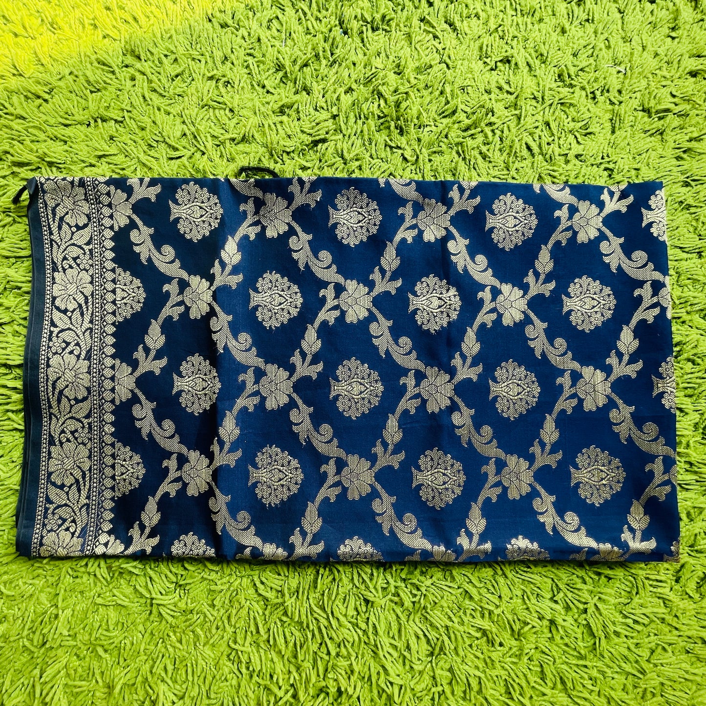 Banarasi Cotton Silk Woven Dupatta with gold Zari - Navy Blue