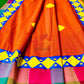 Khadhi Saree appliqué patch work foil mirror - Orange - Phulari 