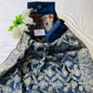 Banarasi Unstitched Salwar Suit Fabric Cotton Silk - Navy Blue and Golden