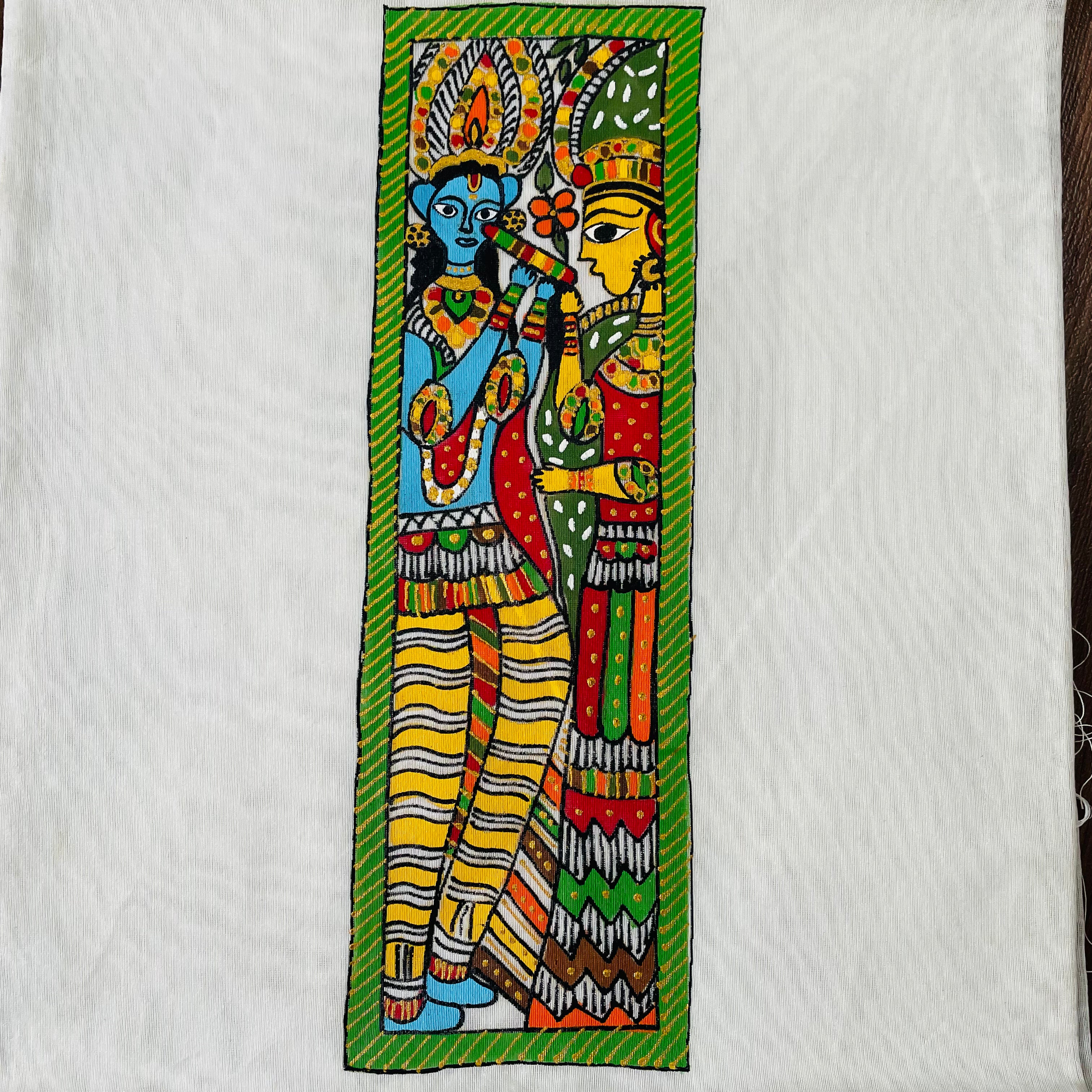 Hand Painted Chanderi Cotton Kurta Fabric - White