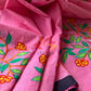 Bangladeshi Tant Saree Appliqué Work Embroidery Butterfly - Pink - Phulari 