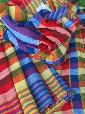 Khesh Saree Handloom Cotton Checks - Red Blue - Phulari