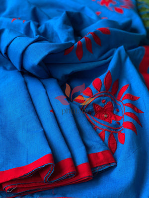 Khesh Saree Appliqué Work Cotton Floral Patch - Blue - Phulari