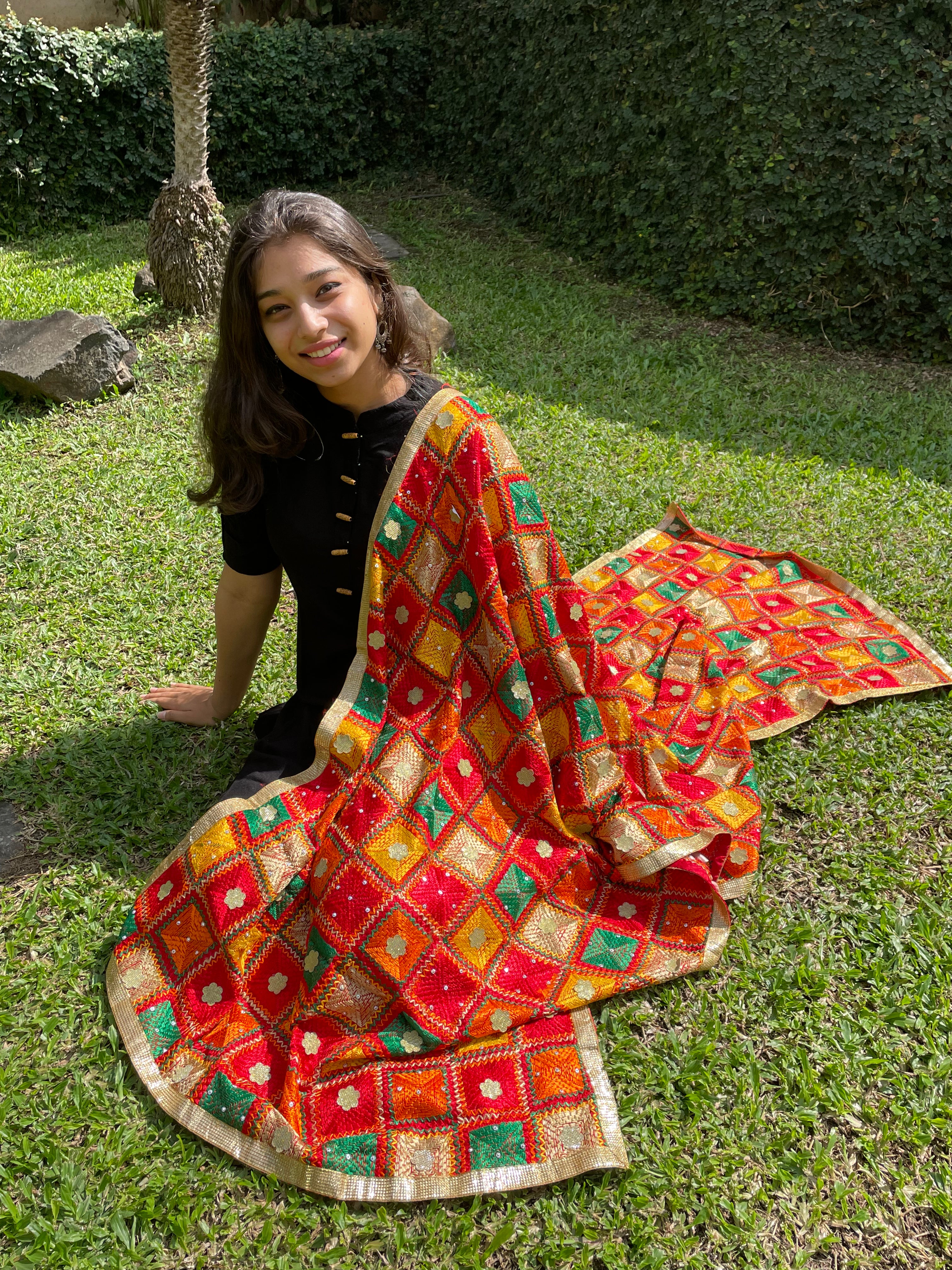 Phulakri Bagh Chinnon Red Dupatta