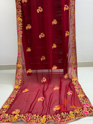 Georgette Kashmiri Embroidered Ari Work Dupatta - Various Colors