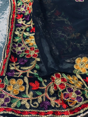 Georgette Kashmiri Embroidered Dupatta - Black - Phulari
