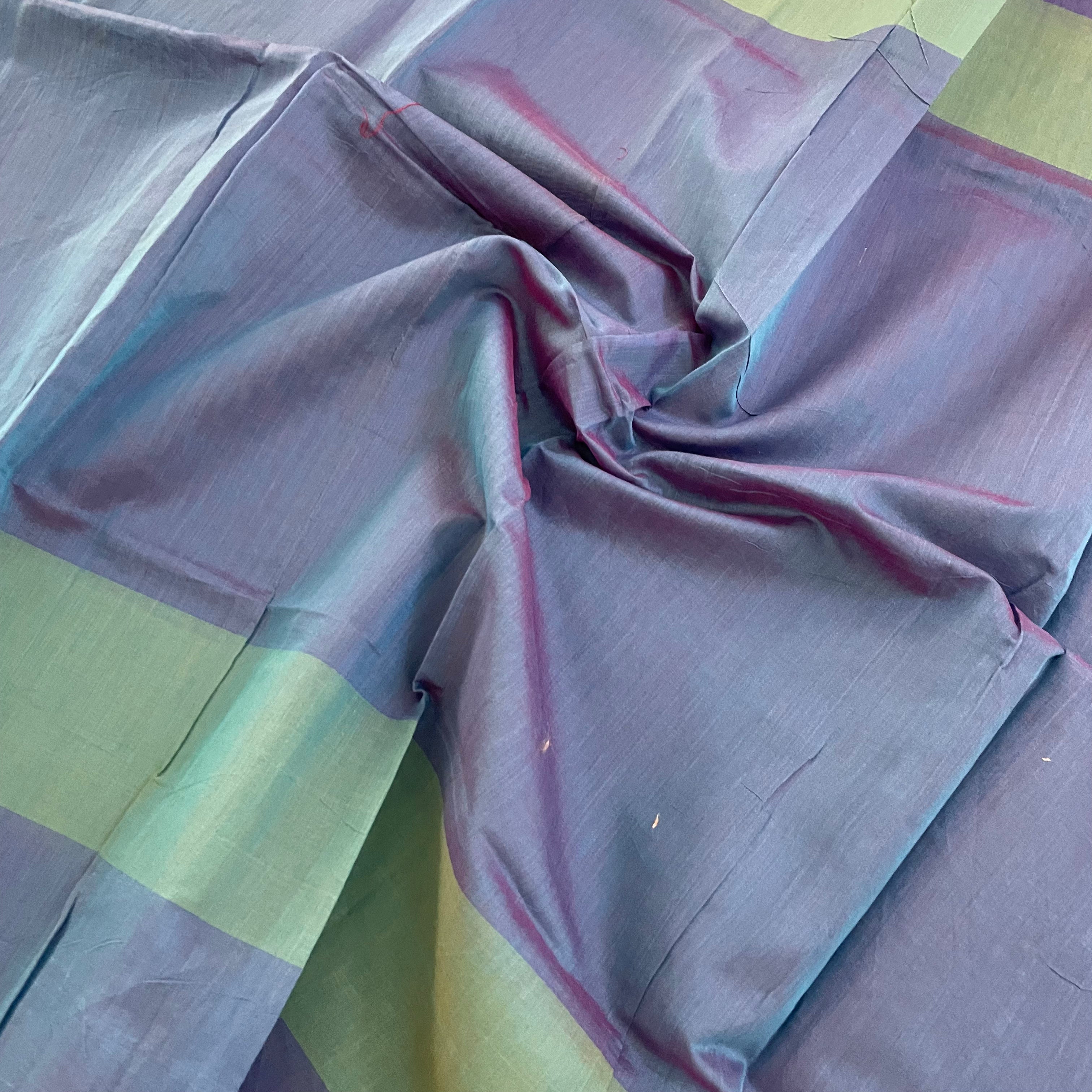 Unstitched Chanderi cotton fabric with border - Blue