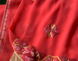 Phulkari Saree Traditional Jaal Embroidery Georgette - Peach pink - Phulari