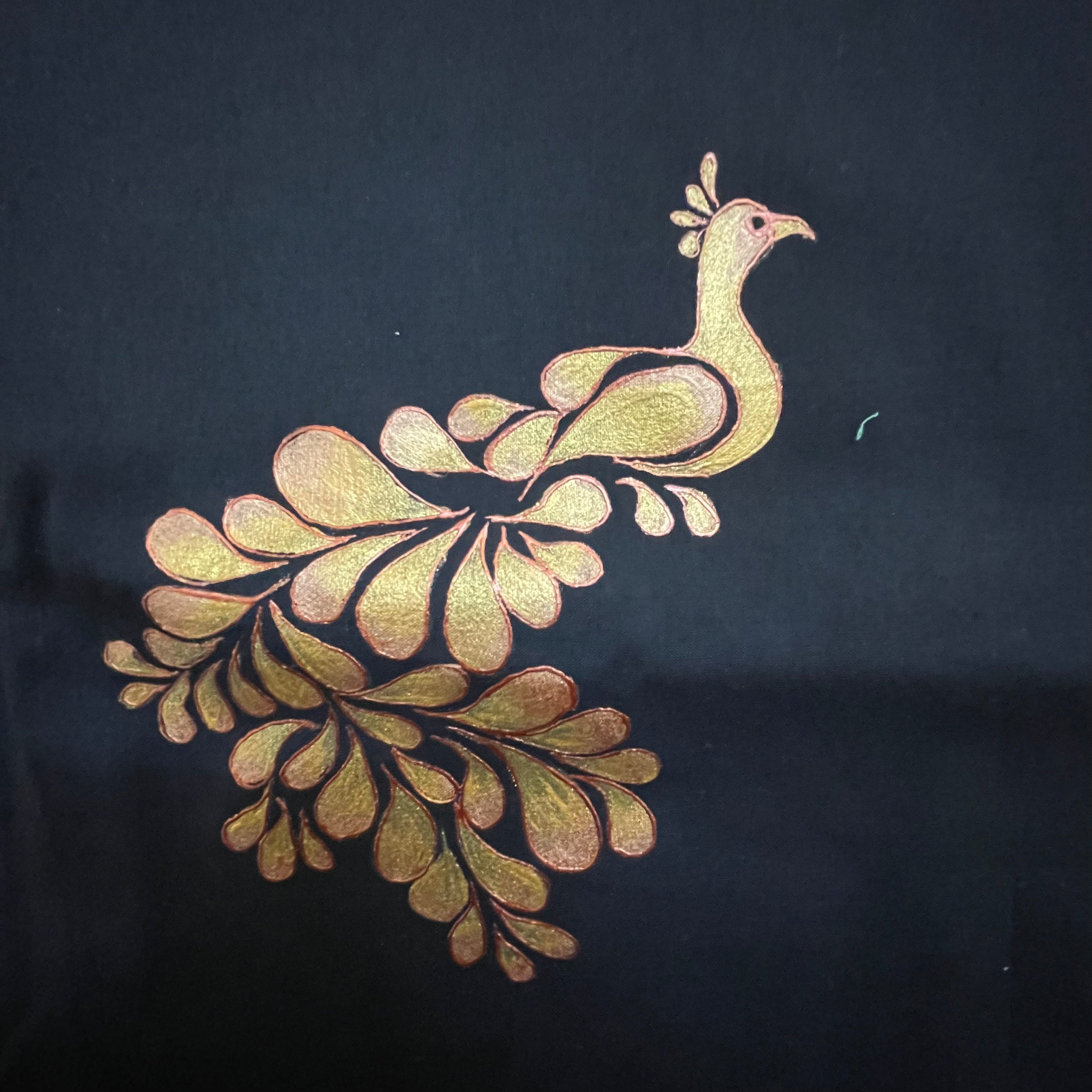 Unstitched Handpainted Cotton Silk Kurta Fabric - Black & Gold