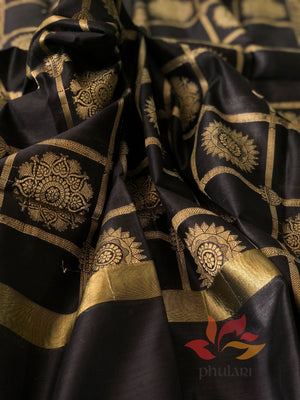 Banarasi Cotton Silk Dupatta Checks - Black - Phulari