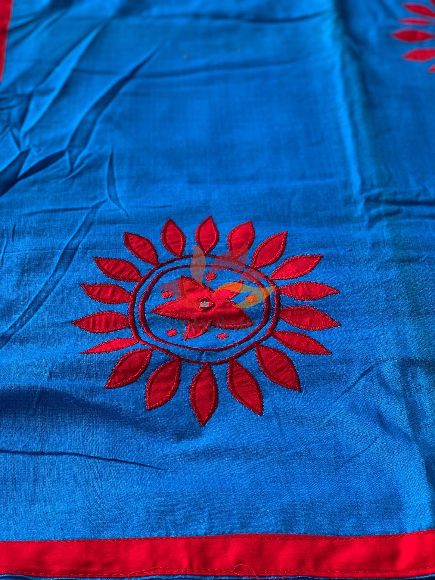 Khesh Saree Appliqué Work Cotton Floral Patch - Blue - Phulari 
