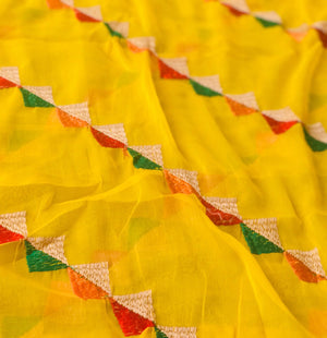 Lightweight Phulkari Chiffon Dupatta - (PE110) - Yellow - Phulari