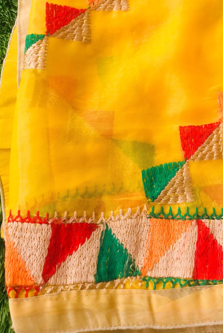 Lightweight Phulkari Chiffon Dupatta - (PE110) - Yellow - Phulari