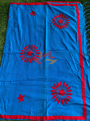 Khesh Saree Appliqué Work Cotton Floral Patch - Blue - Phulari