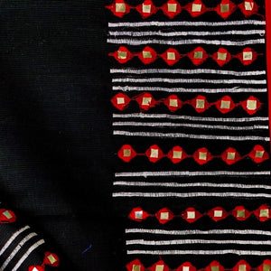 Bangladeshi Tant Saree Embroidery Foil Mirror Work - Black Red - Phulari