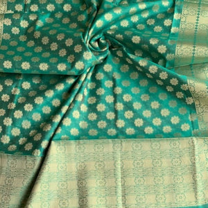 Banarasi Cotton Silk Dupatta With Flower Butti - Green - Phulari