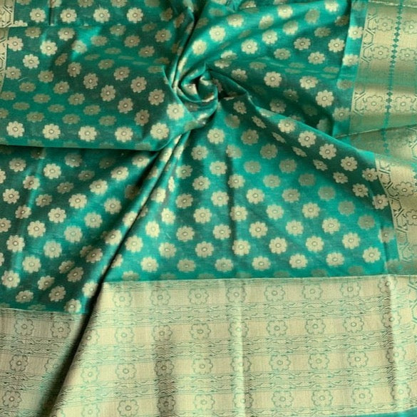 Banarasi Cotton Silk Dupatta With Flower Butti - Green - Phulari