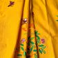 Bangladeshi Tant Saree Appliqué Work Embroidery Butterfly - Yellow - Phulari 