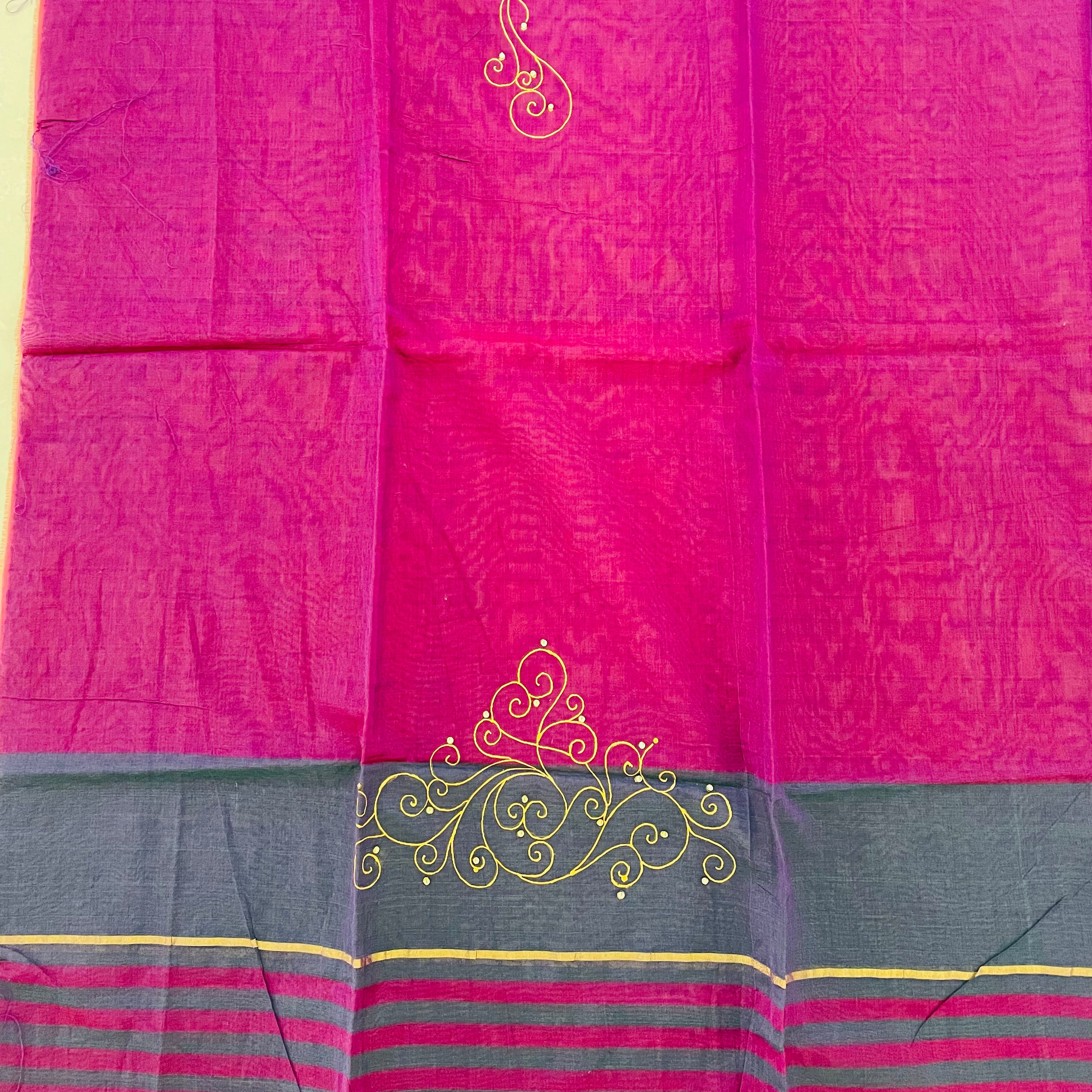 Hand Painted Chanderi Cotton Kurta Fabric - wine