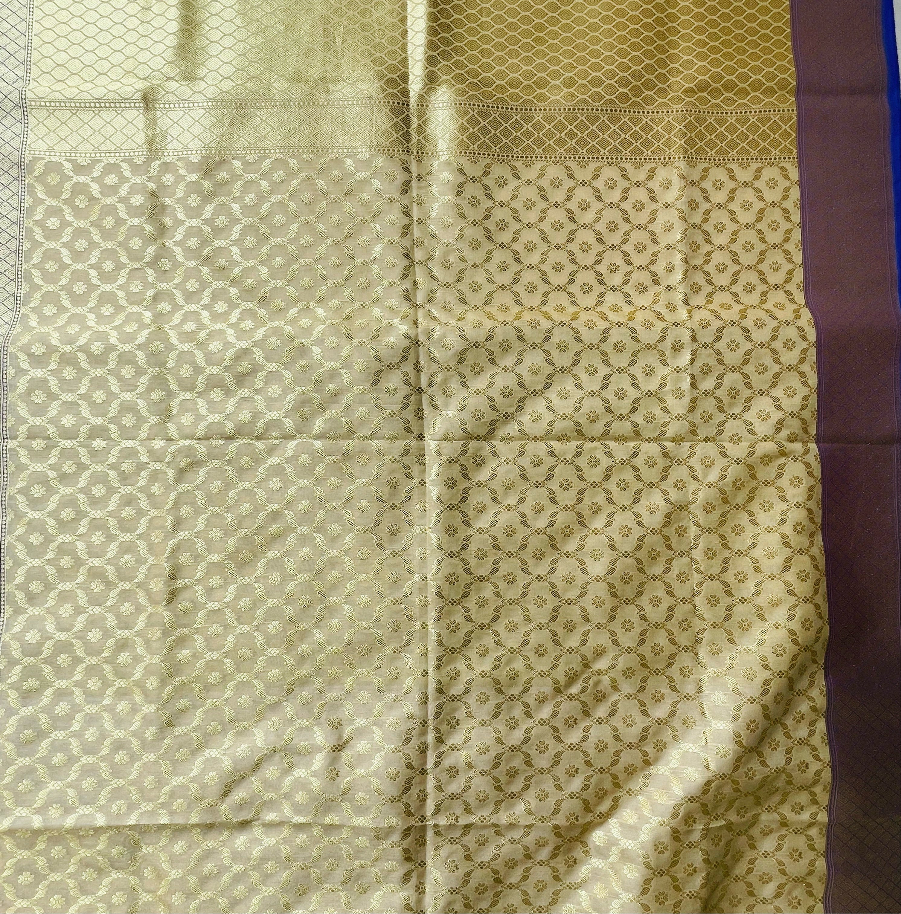 Banarasi Art Silk Woven Dupatta With Gold Zari - Beige with Purple broad Border