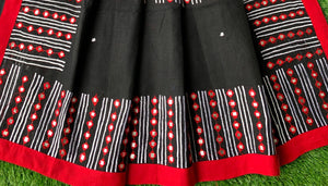 Bangladeshi Tant Saree Embroidery Foil Mirror Work - Black Red - Phulari