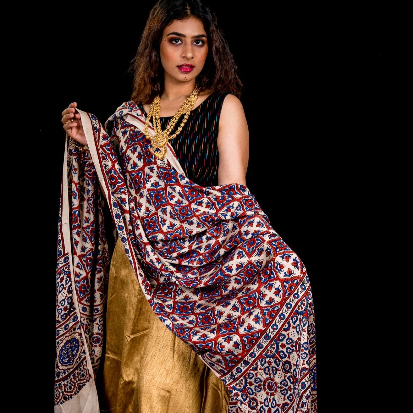Hand block printed Ajrakh dupatta