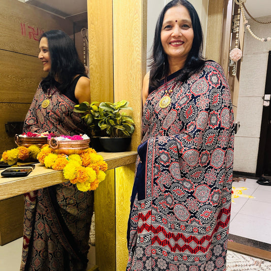 Modal Silk Ajrakh Saree -