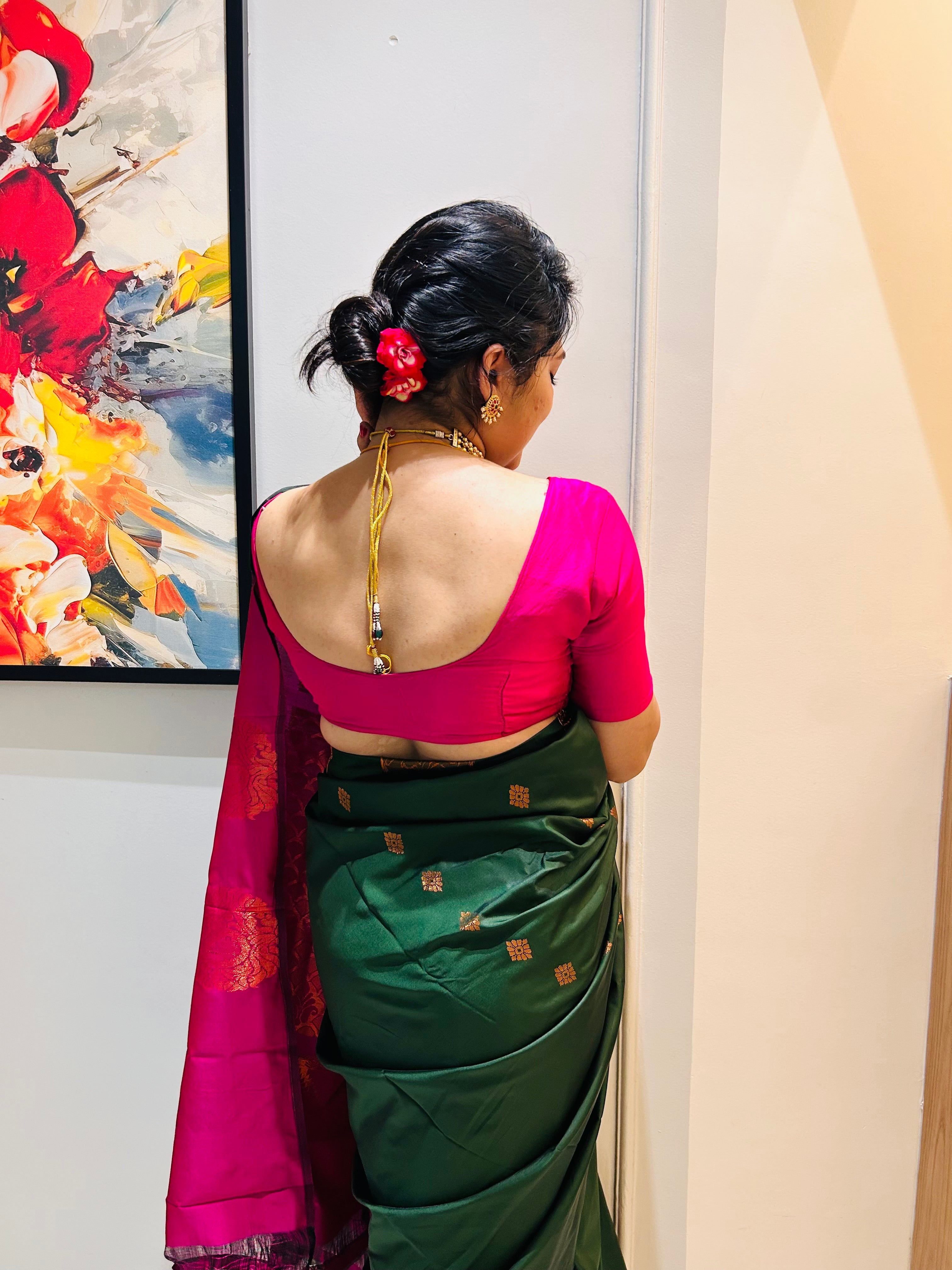 Soft Silk Mix Saree - Bottle Green