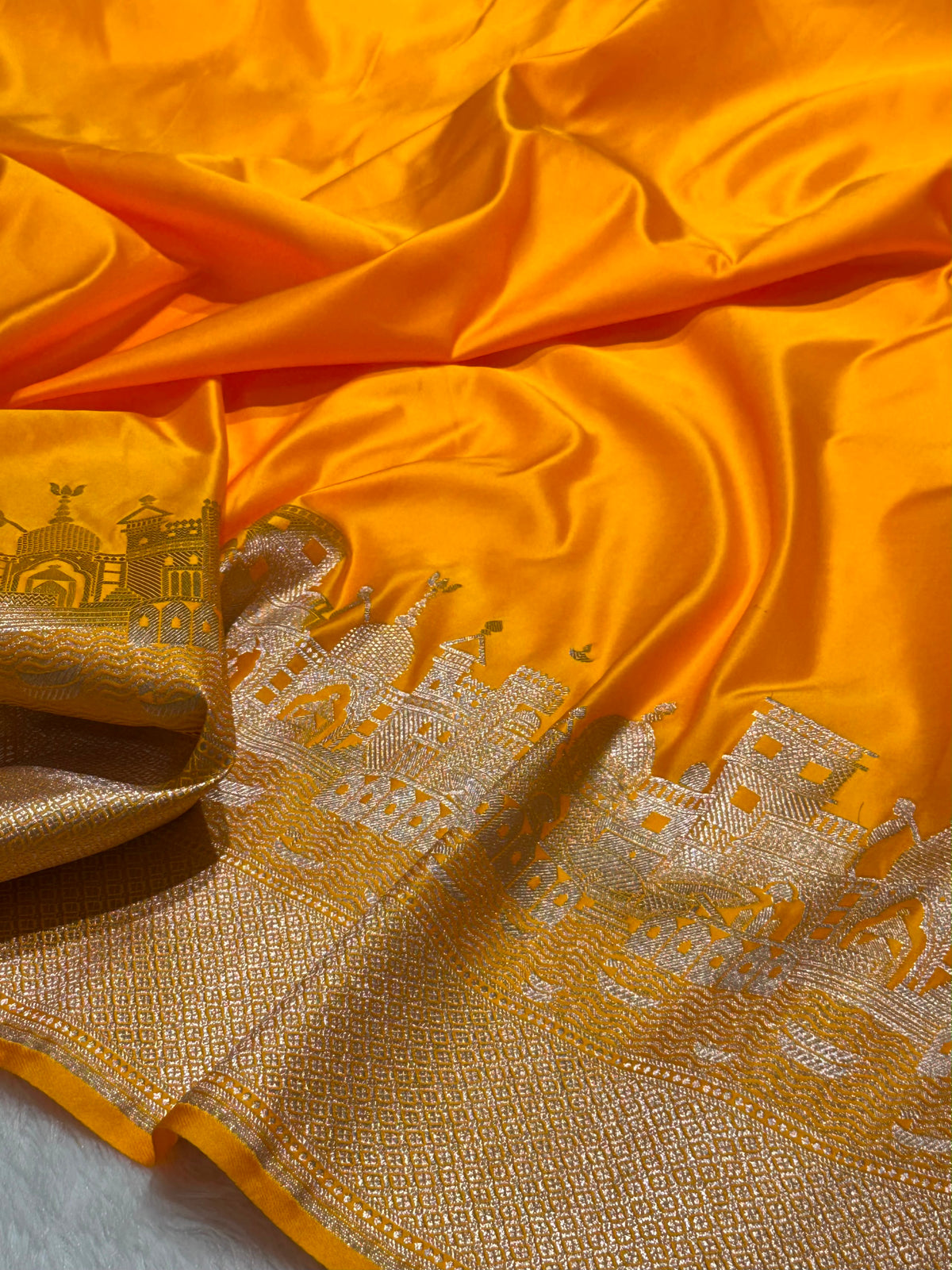 Banarasi Pure Mashroo Kataan Silk Saree - Yellow, Orange, Red, Purple, Blue, Pink