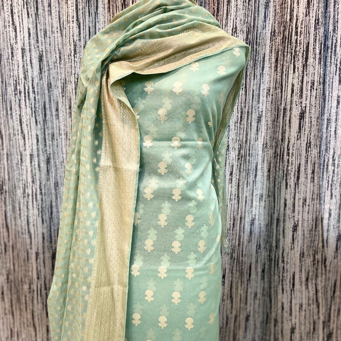 Banarasi Chandler Silk Unstitched Salwar Suit Fabric - pink, Peach, Purple, Pista Green, Beige