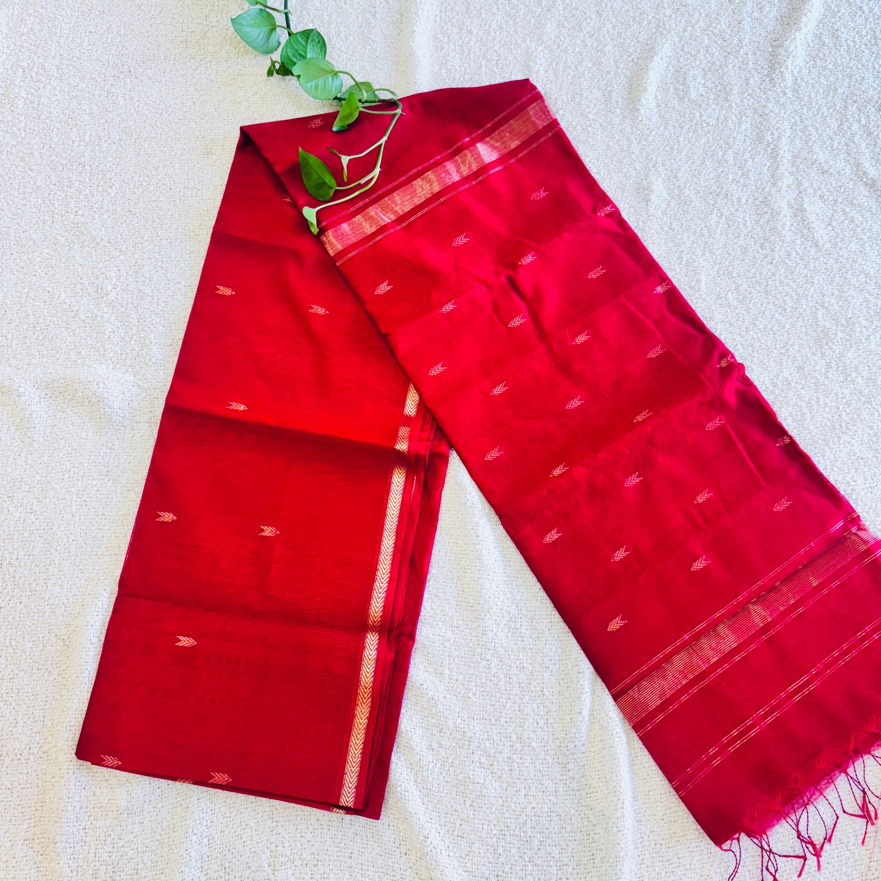 Maheshwari Handloom handwoven cotton silk Saree Pink Red