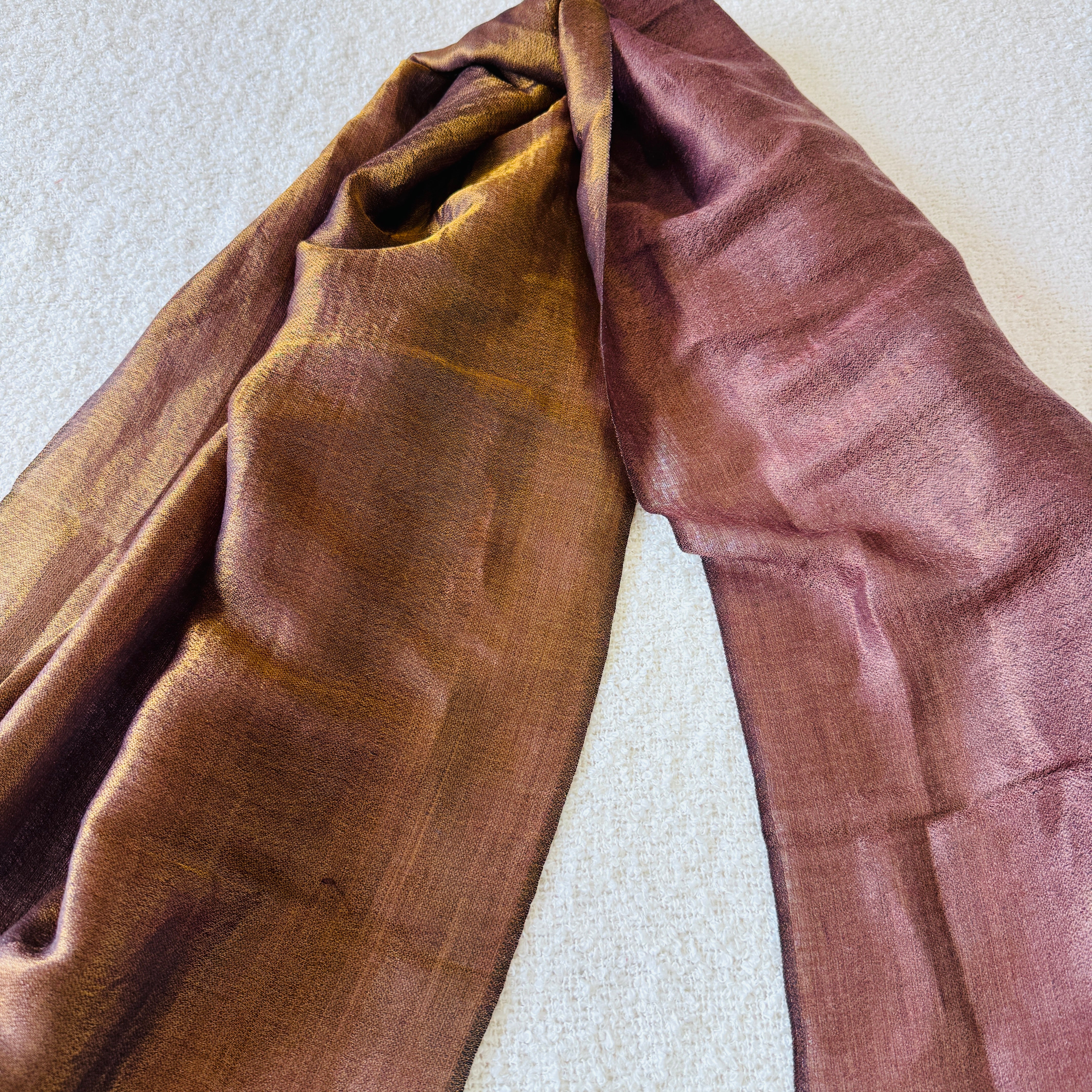 Pashmina Fine Wool Reversible Stole - Metalic Gold and Light Wine Colour