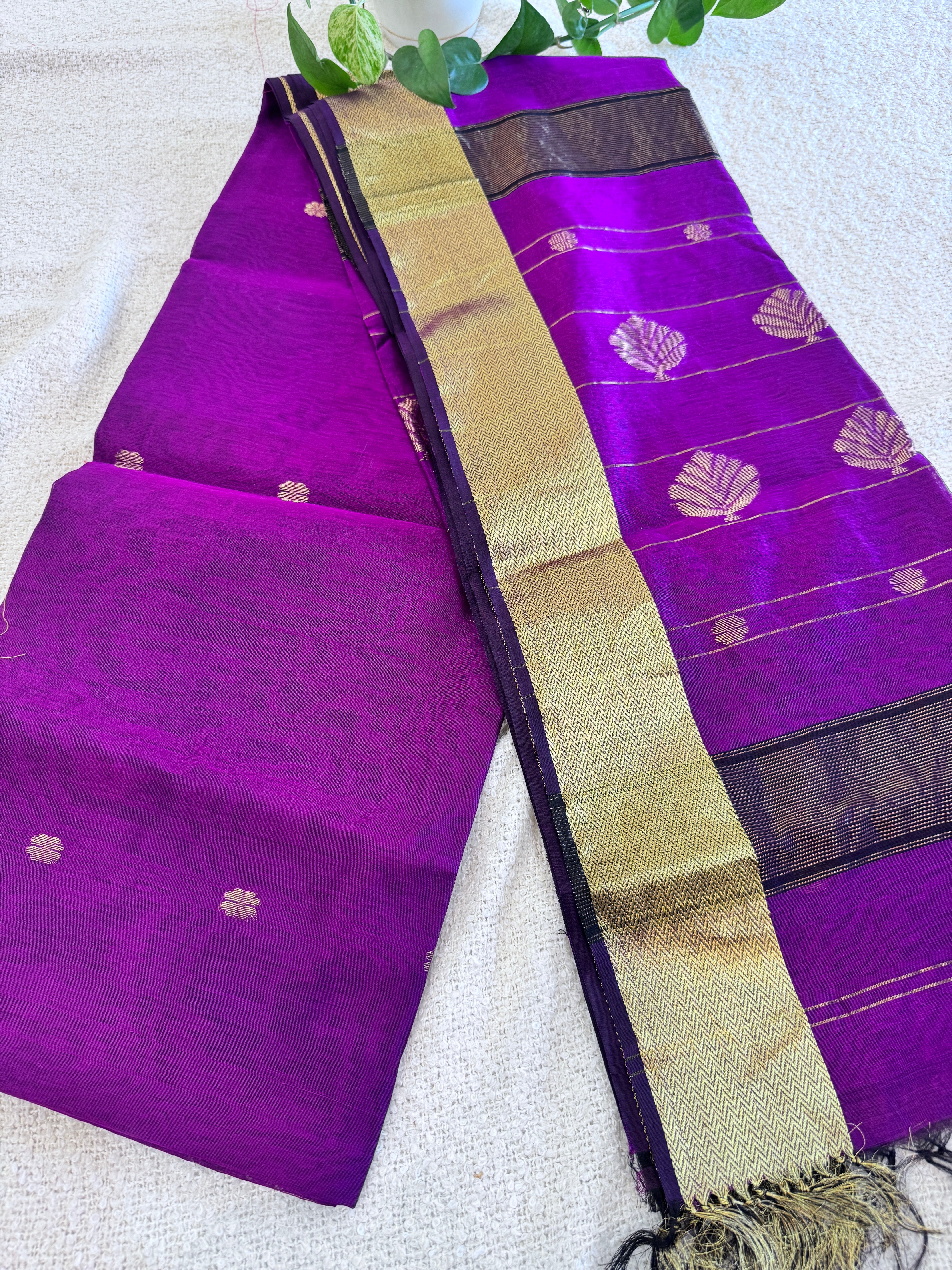 Maheshwari Handloom handwoven cotton silk Magenta Purple