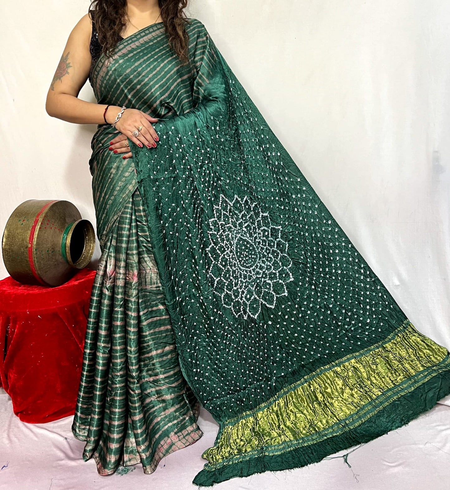 Modal Silk Leheriya Saree with Tie and Die and sari Pallu - Golden, Olive, Yellow, Blue, Red, Mango, Teal