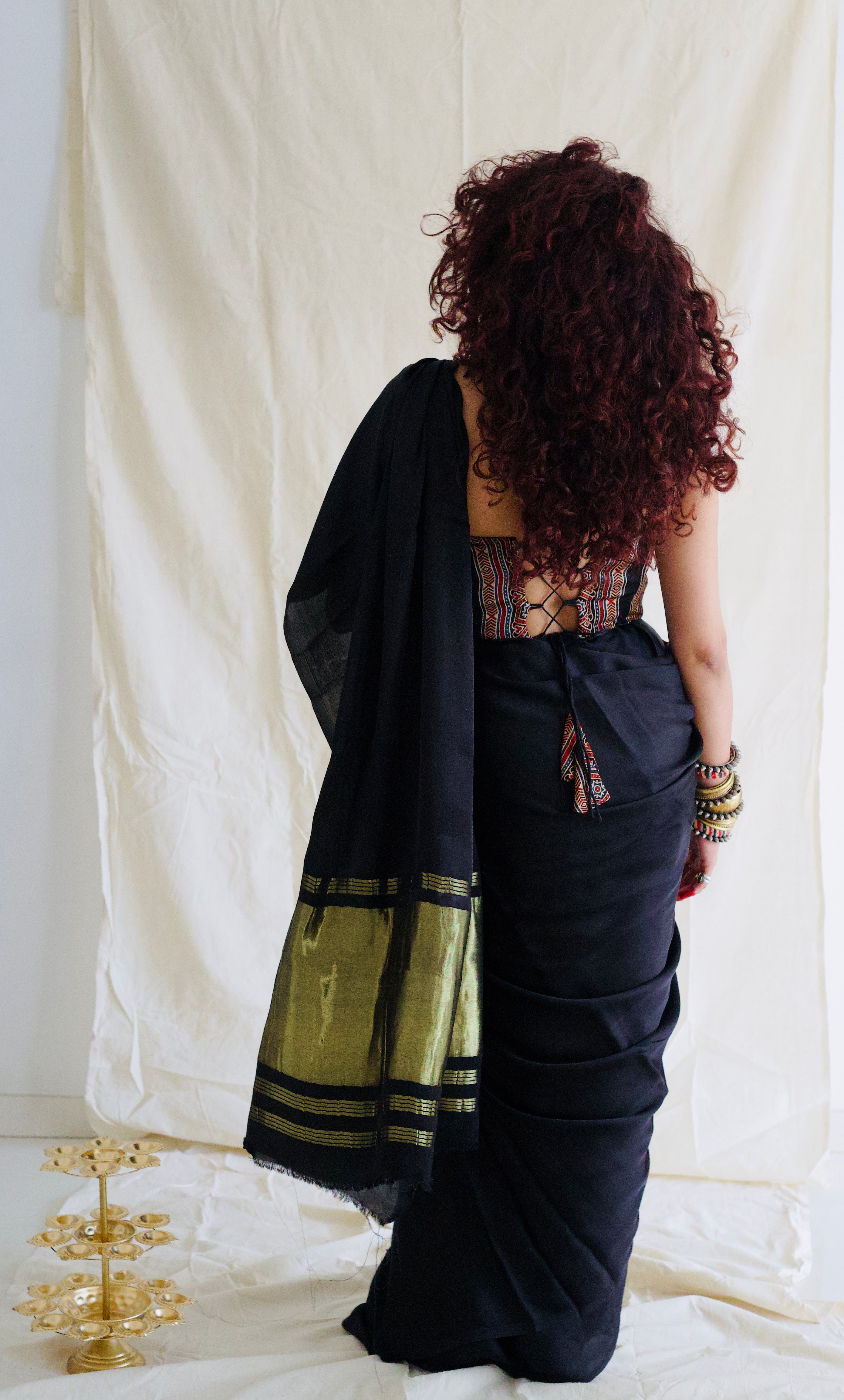 Modal Silk Ajrakh Saree With Natural Dyes