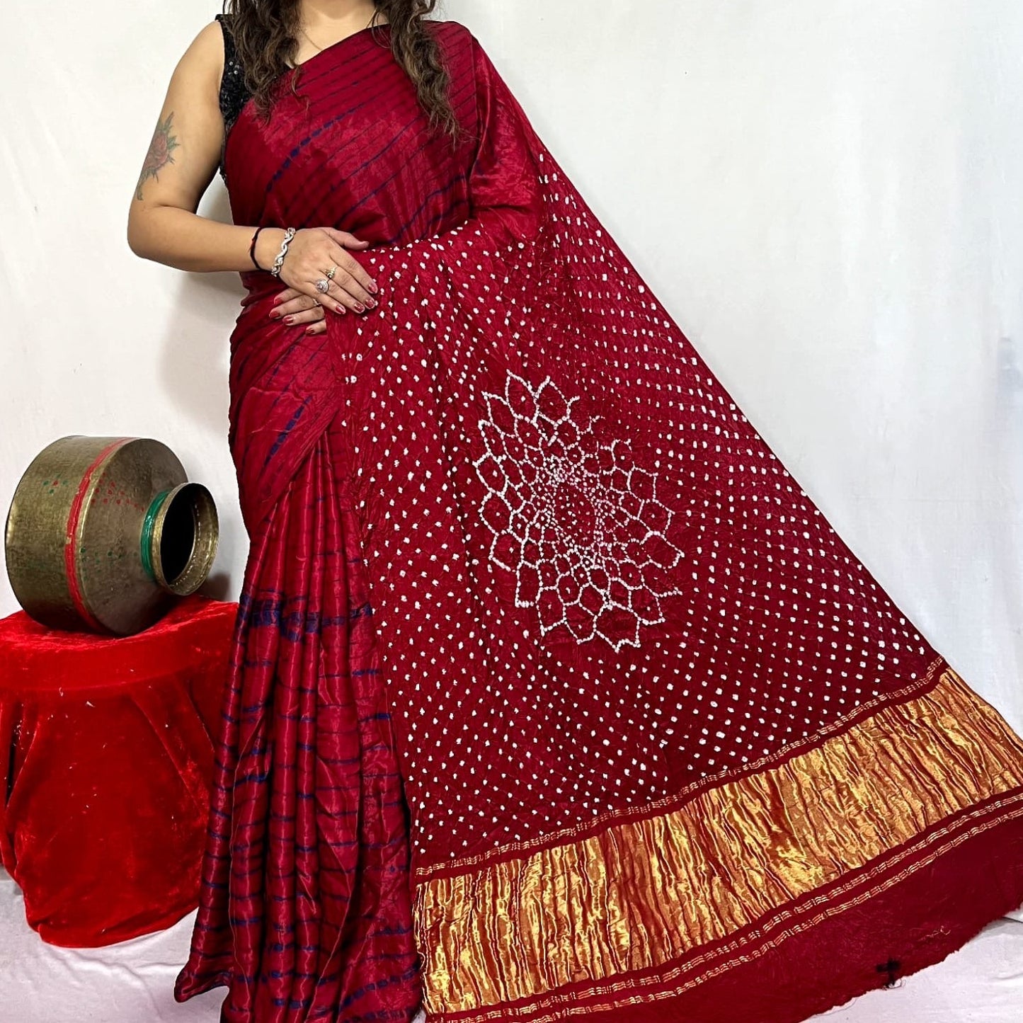 Modal Silk Leheriya Saree with Tie and Die and sari Pallu - Golden, Olive, Yellow, Blue, Red, Mango, Teal