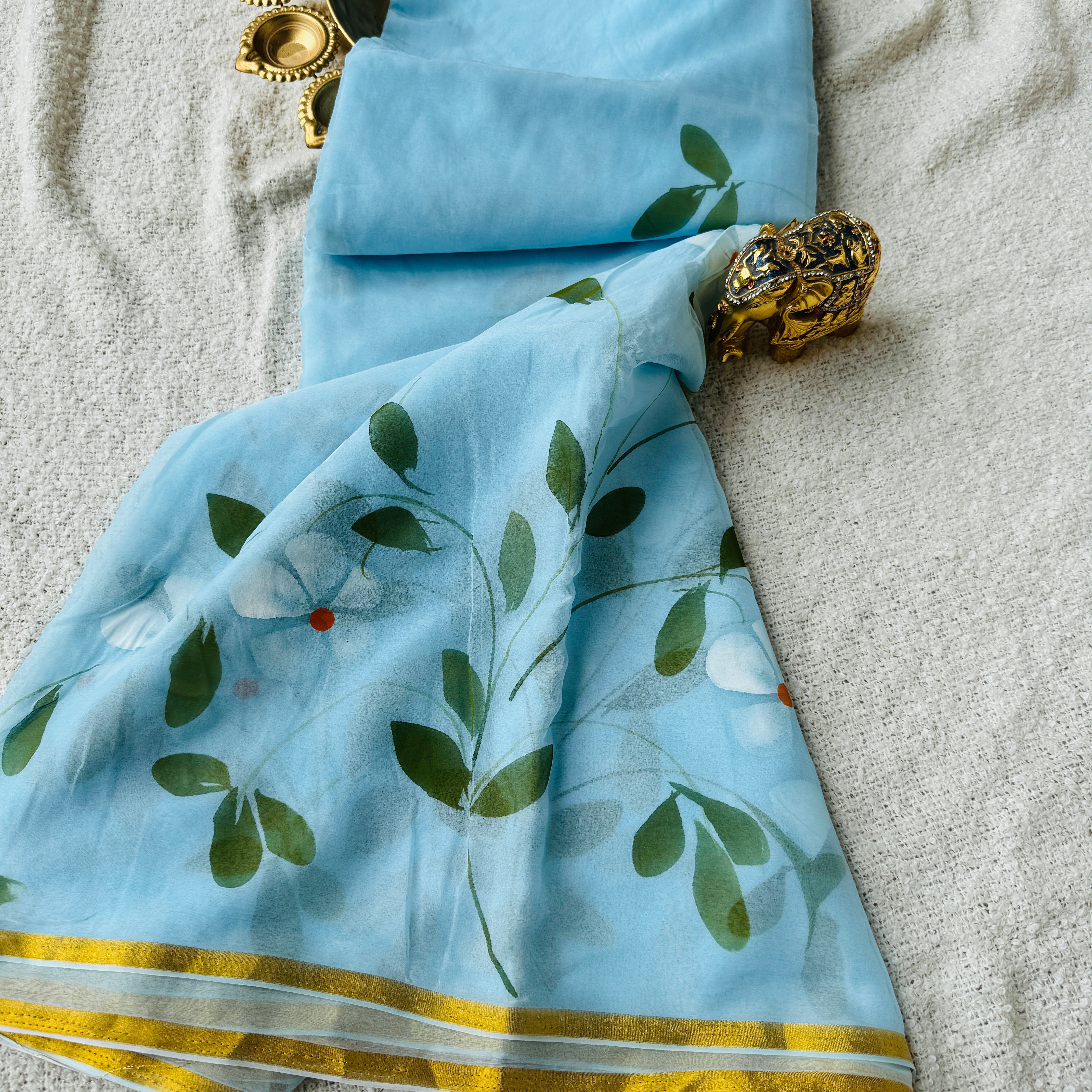 Hand-Painted chiffon Saree - Blue